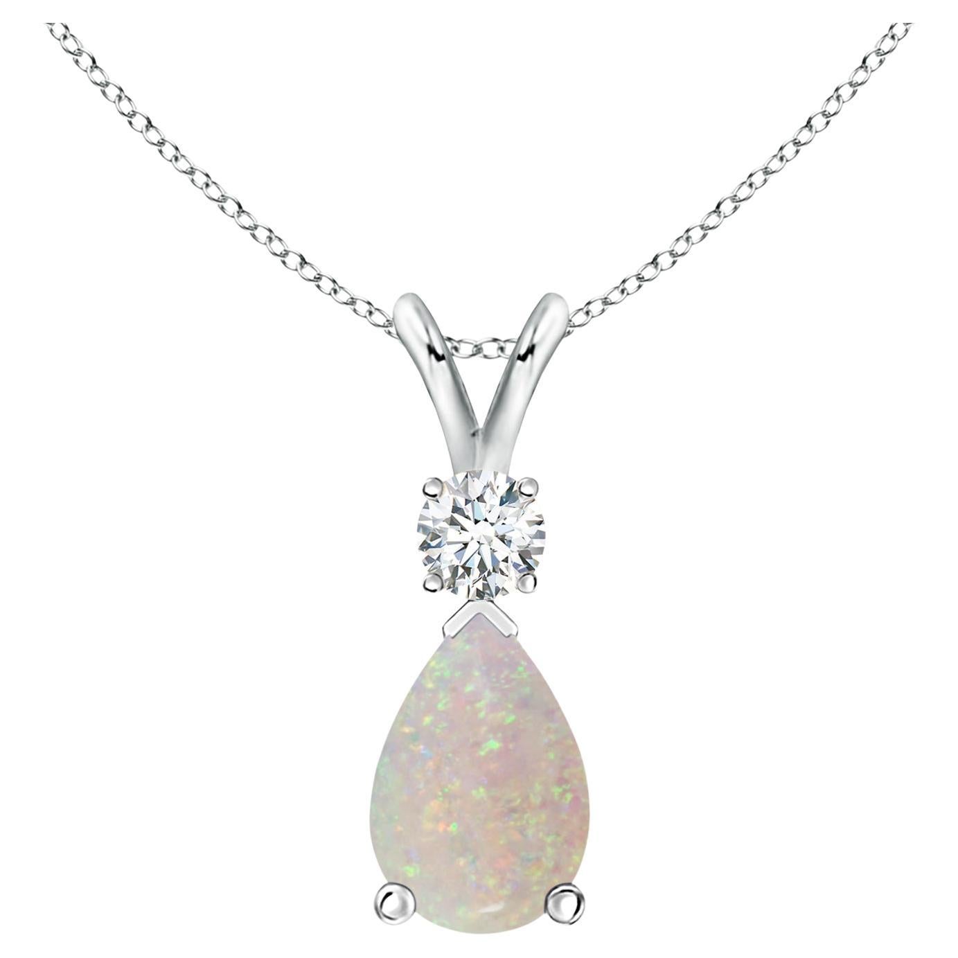ANGARA Natural 1.15ct Opal Teardrop Pendant with Diamond in 14K White Gold For Sale