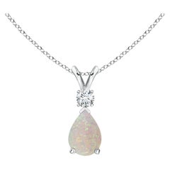 ANGARA Natural 0.42ct Opal Teardrop Pendant with Diamond in 14K White Gold