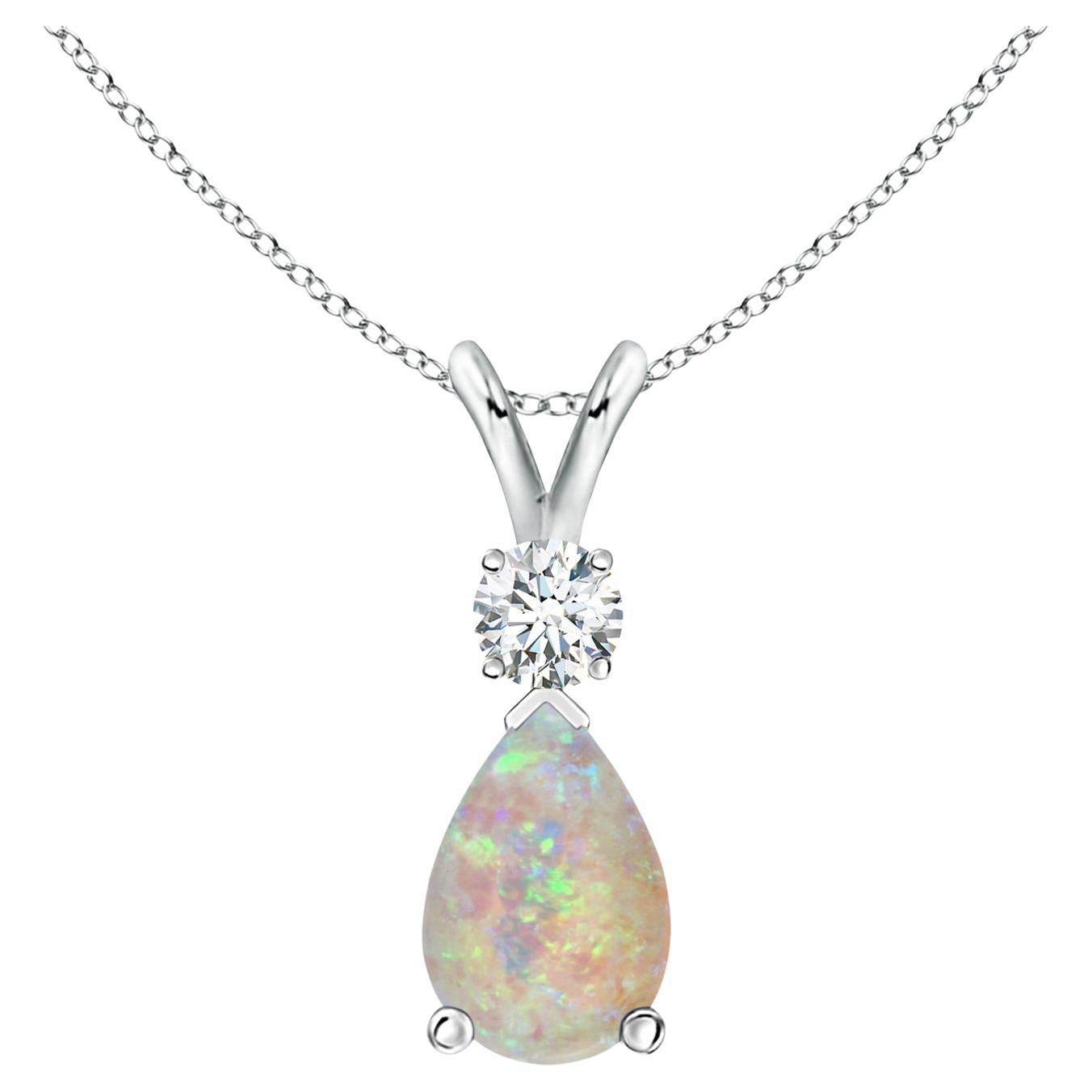 ANGARA Natural 1.80ct Opal Teardrop Pendant with Diamond in 14K White Gold For Sale