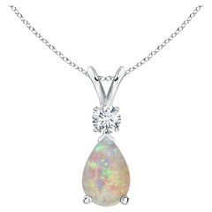ANGARA Natural 1.80ct Opal Teardrop Pendant with Diamond in 14K White Gold