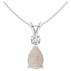 ANGARA Natural 0.90ct Opal Teardrop Pendant with Diamond in 14K White Gold