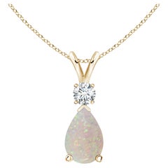 ANGARA Natural 1.15ct Opal Teardrop Pendant with Diamond in 14K Yellow Gold