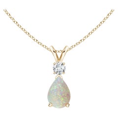 Pendentif goutte d'eau en opale naturelle et diamants en or jaune 14 carats (taille 7 x 5 mm)