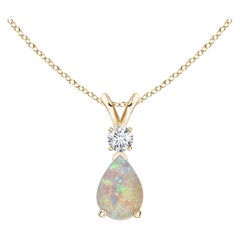 ANGARA Natural 0.42ct Opal Teardrop Pendant with Diamond in 14K Yellow Gold