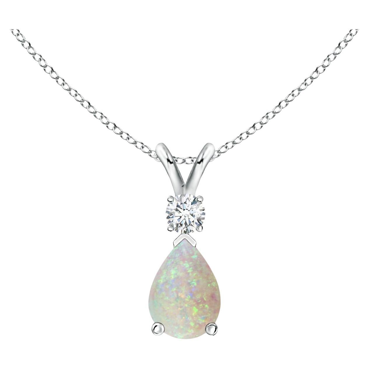 ANGARA Natural 0.42ct Opal Teardrop Pendant with Diamond in Platinum For Sale