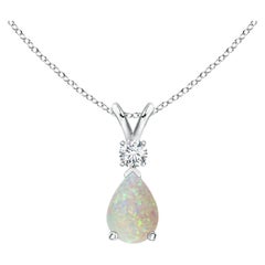 ANGARA Natural 0.42ct Opal Teardrop Pendant with Diamond in Platinum