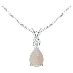ANGARA Natural 0.42ct Opal Teardrop Pendant with Diamond in Platinum