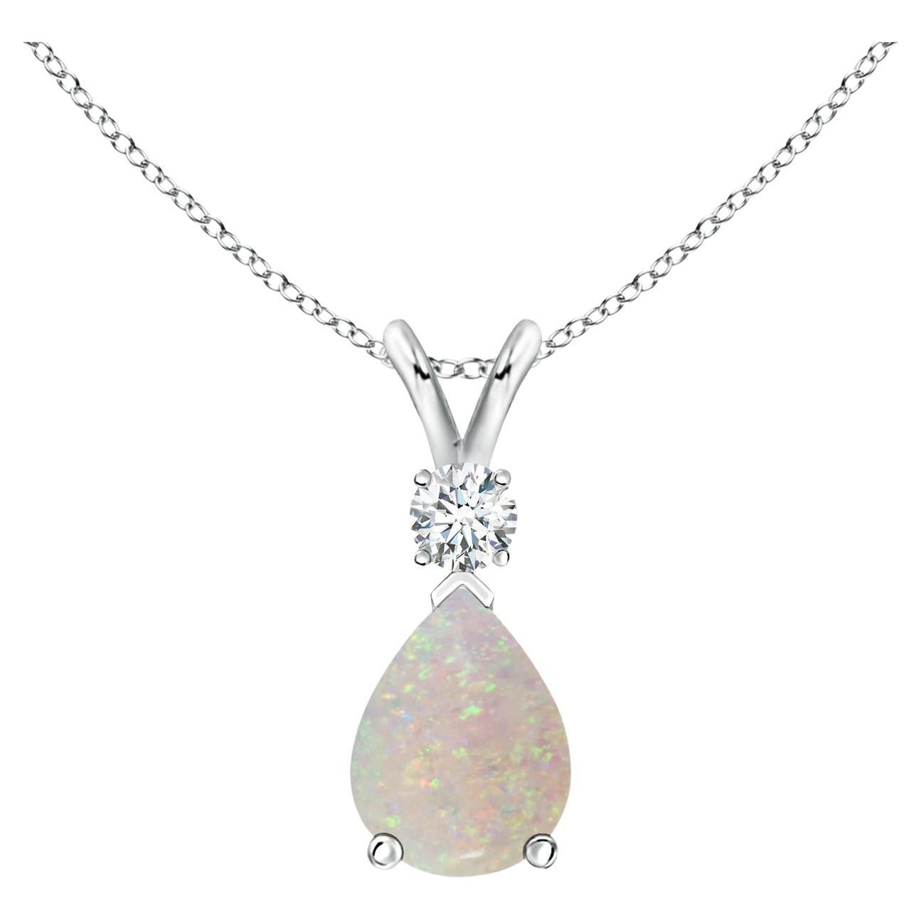 ANGARA Natural 0.70ct Opal Teardrop Pendant with Diamond in Platinum