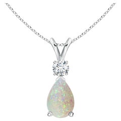 ANGARA Natürlicher 0.90 Karat Opal-Tropfen-Anhänger mit Diamant in Platin