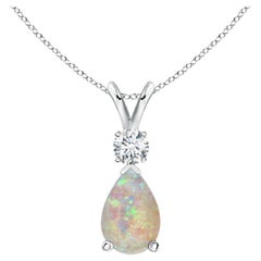 ANGARA Natural 0.90ct Opal Teardrop Pendant with Diamond in Platinum