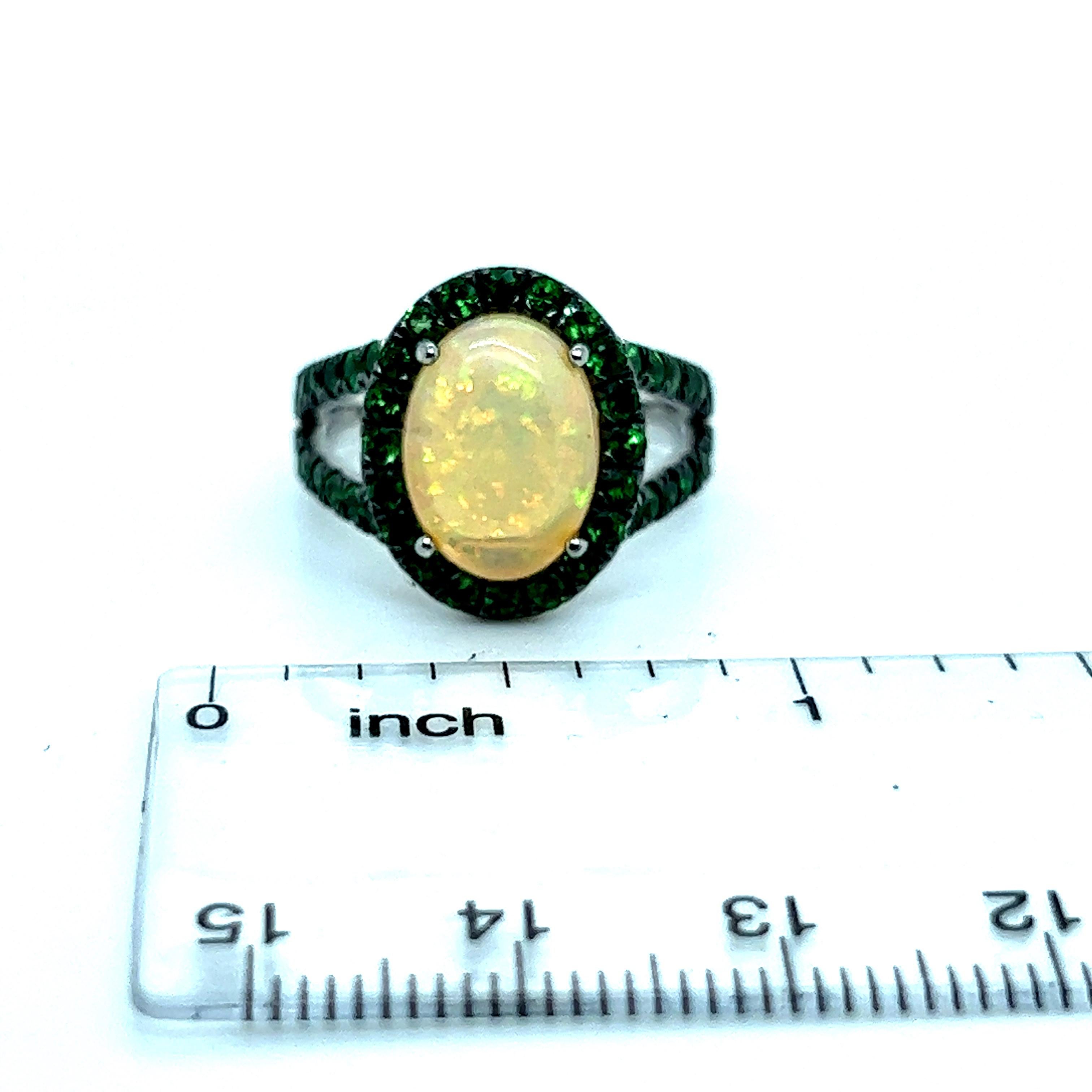 Natural Opal Tsavorite Ring 14k Gold 5.66 TCW Certified In New Condition For Sale In Brooklyn, NY
