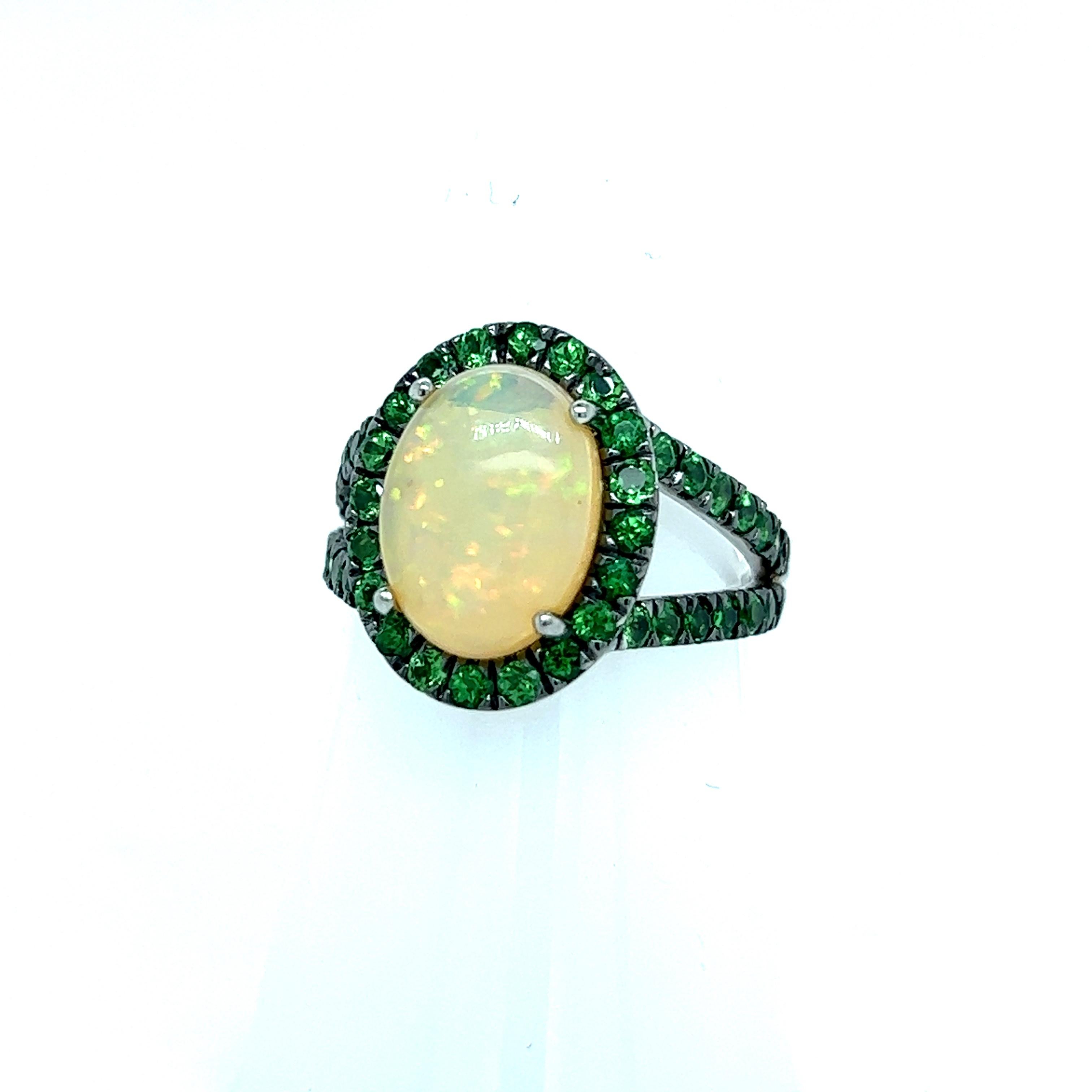 Natural Opal Tsavorite Ring 14k Gold 5.66 TCW Certified For Sale 1