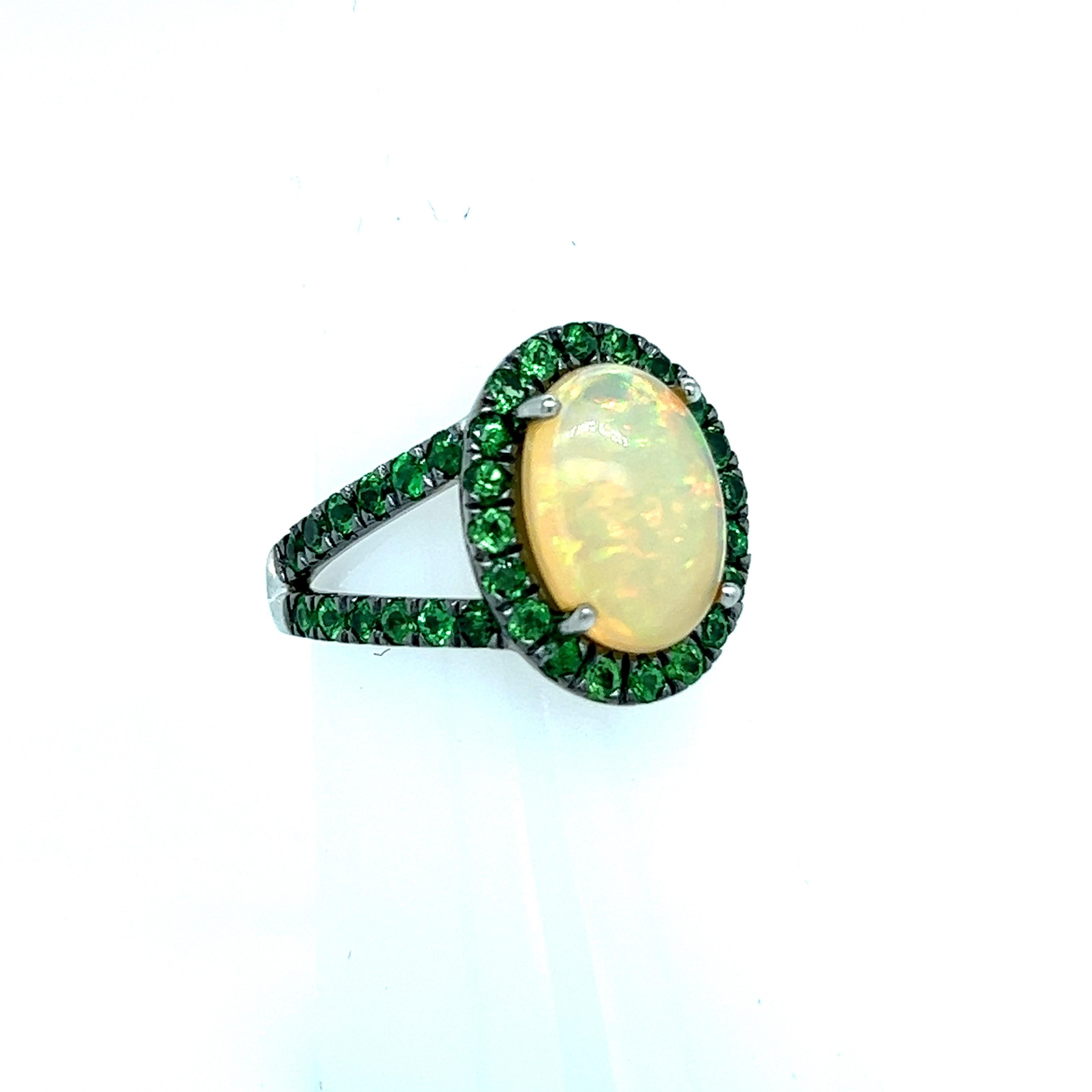 Natural Opal Tsavorite Ring 14k Gold 5.66 TCW Certified For Sale 2