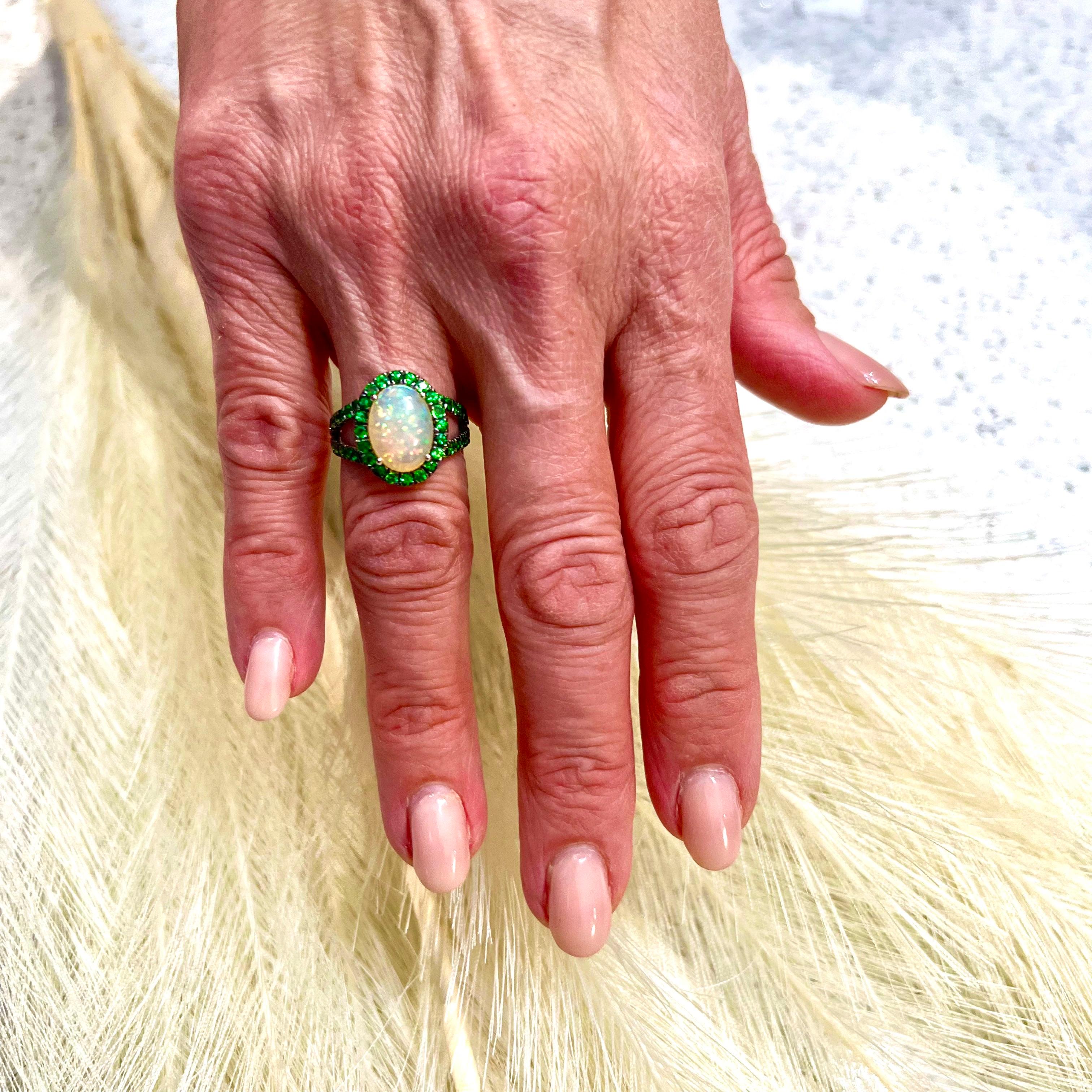 Natural Opal Tsavorite Ring 14k Gold 5.66 TCW Certified For Sale 3