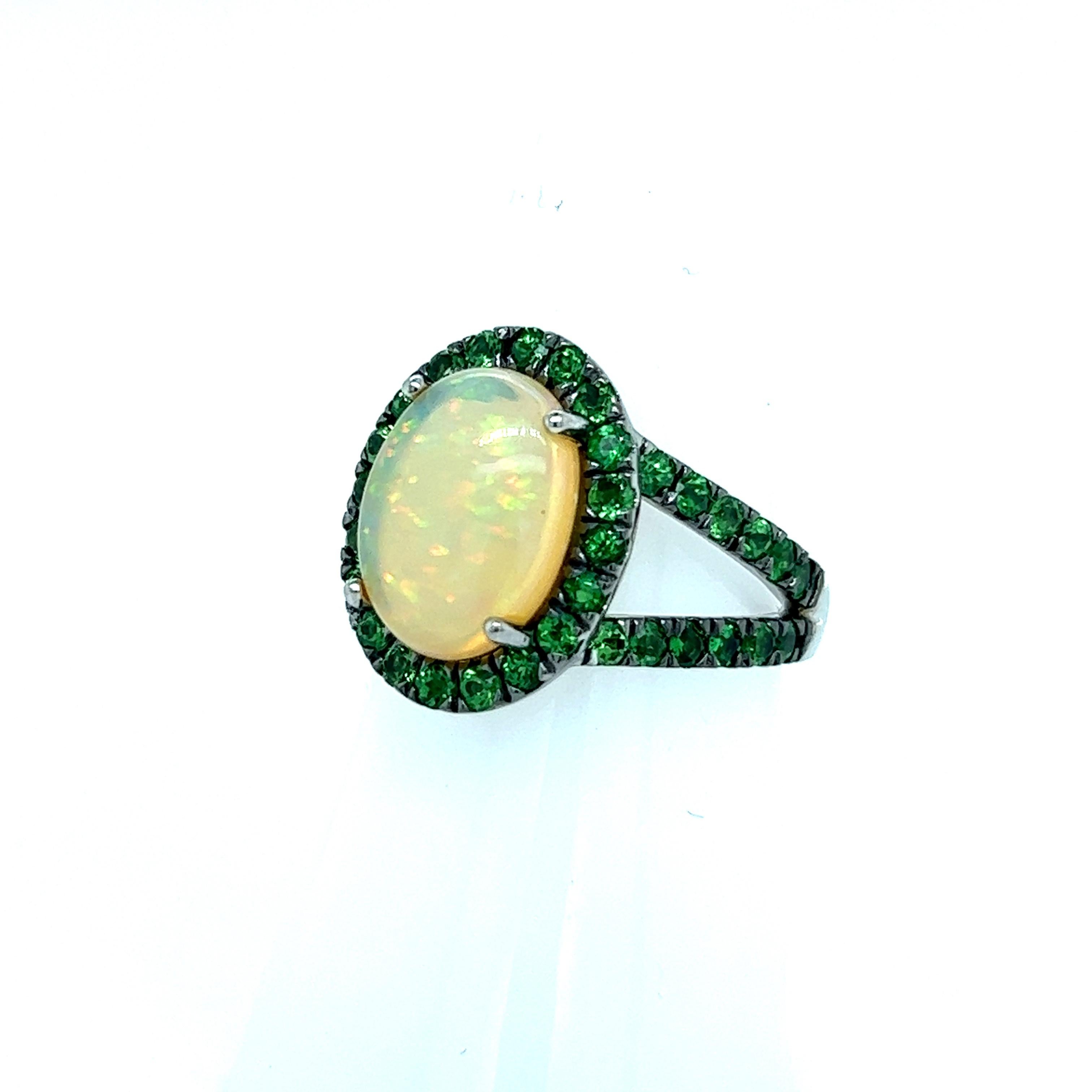 Natural Opal Tsavorite Ring 14k Gold 5.66 TCW Certified For Sale 4