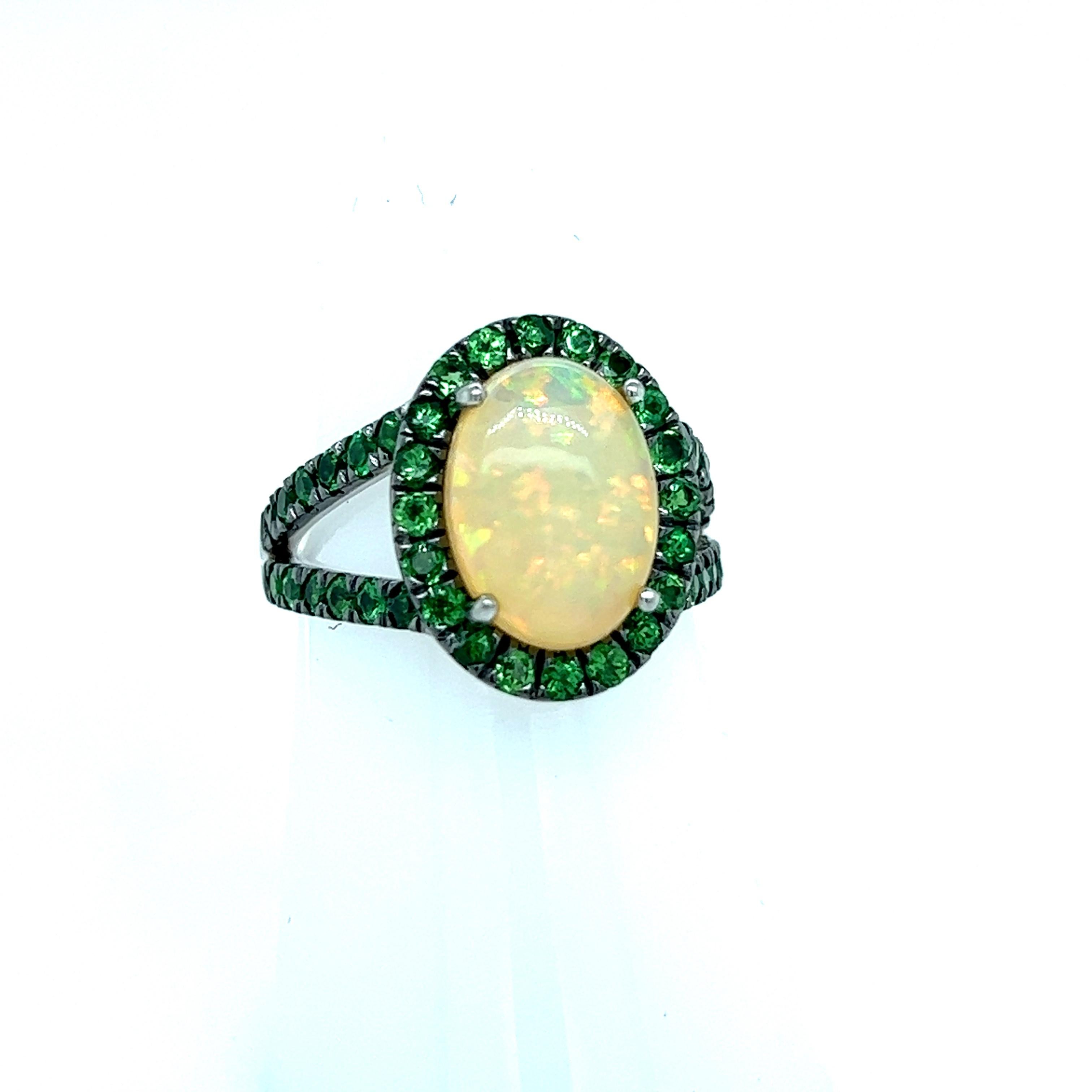 Natural Opal Tsavorite Ring 14k Gold 5.66 TCW Certified For Sale 5
