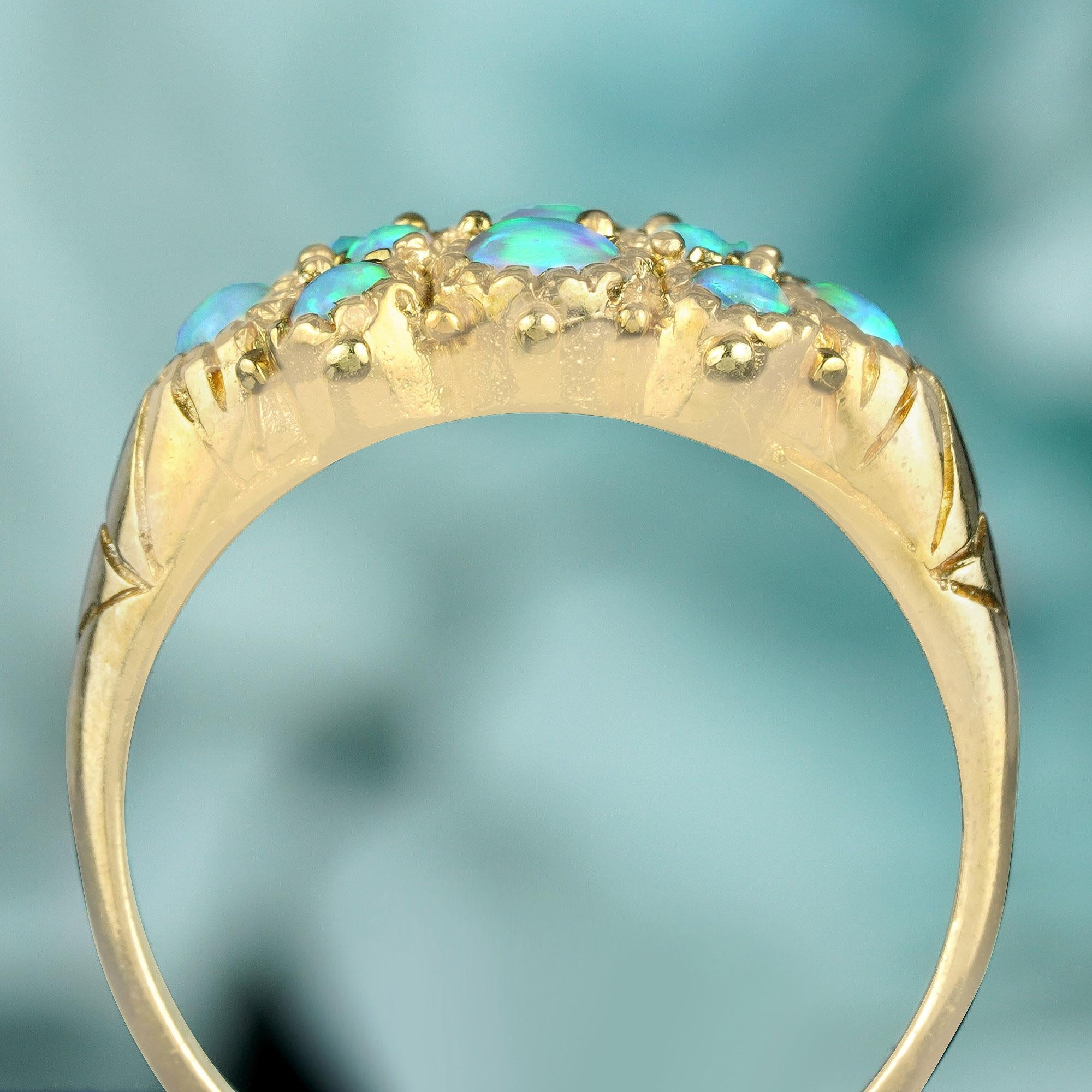 Natural Opal Vintage Style Cluster Ring in Solid 9K Yellow Gold In New Condition For Sale In Bangkok, TH
