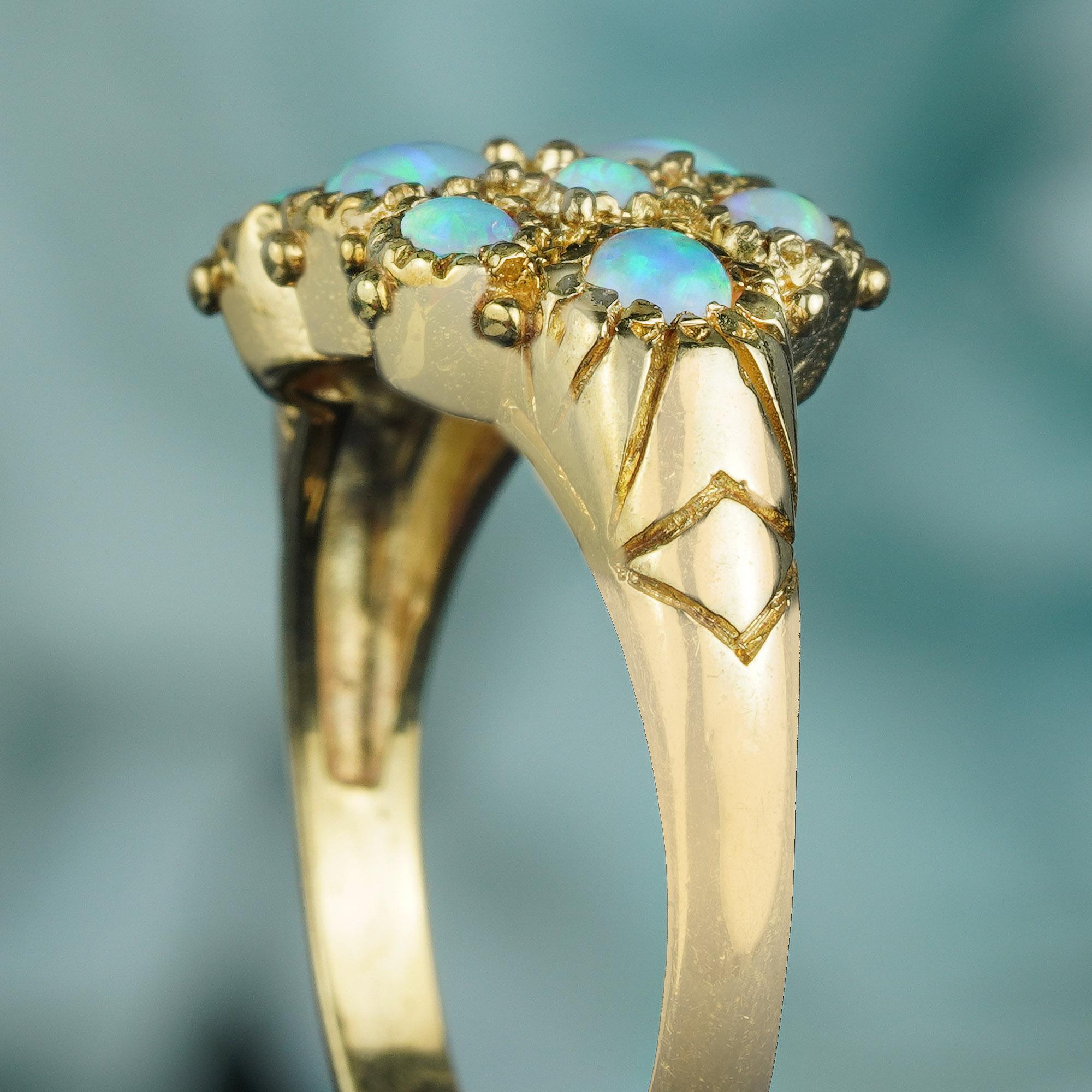 Natürlicher Opal Vintage-Cluster-Ring im Vintage-Stil aus massivem 9K Gelbgold Damen im Angebot