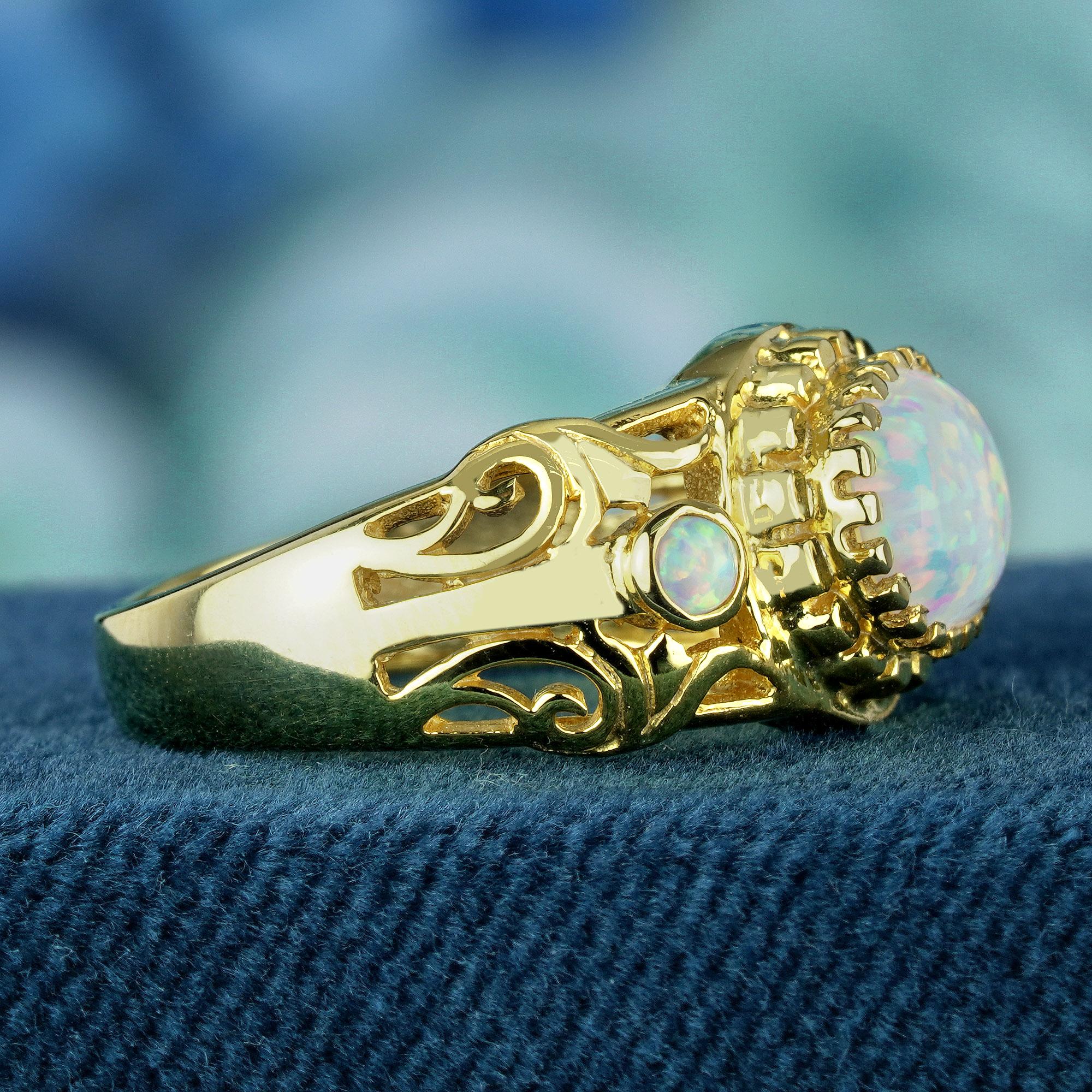 Natürlicher Opal Vintage Style Ring in massivem 9K Gelbgold (Ovalschliff) im Angebot