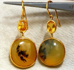 Natural Opal and Yellow Sapphire Dangle Earrings 18 Karat