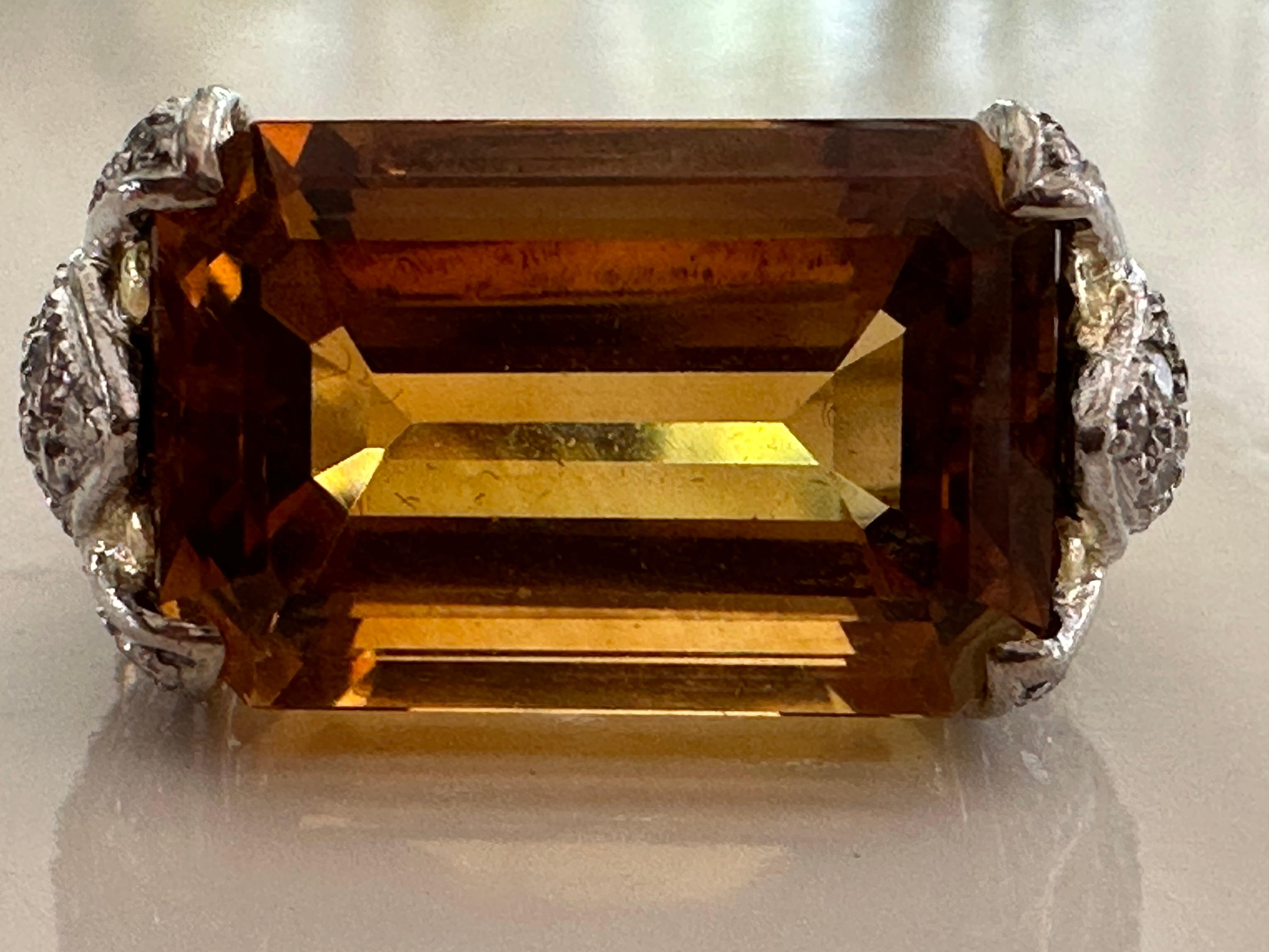 Natural Orange Citrine and Diamond Cocktail Ring For Sale 5