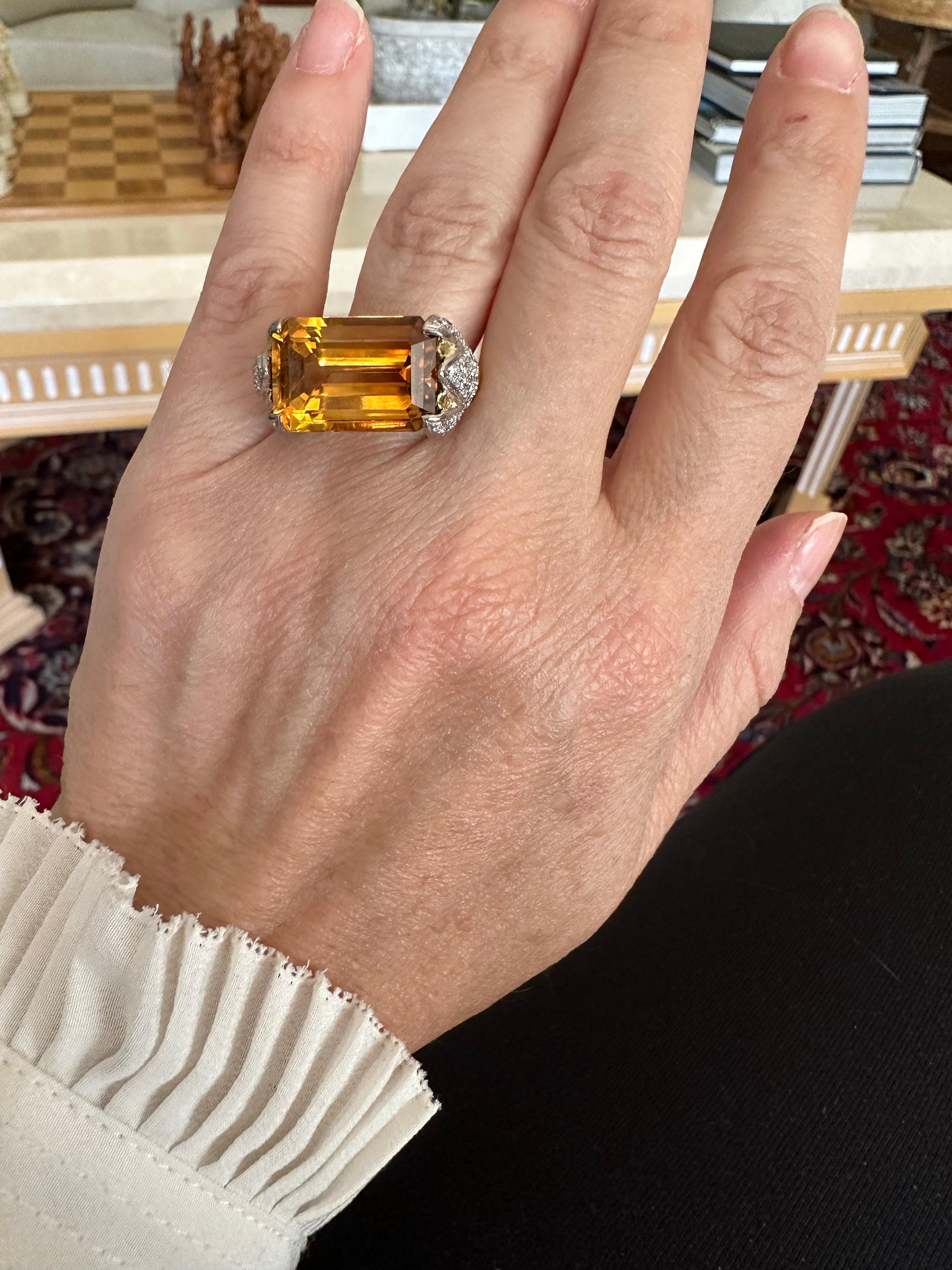 Natural Orange Citrine and Diamond Cocktail Ring For Sale 6