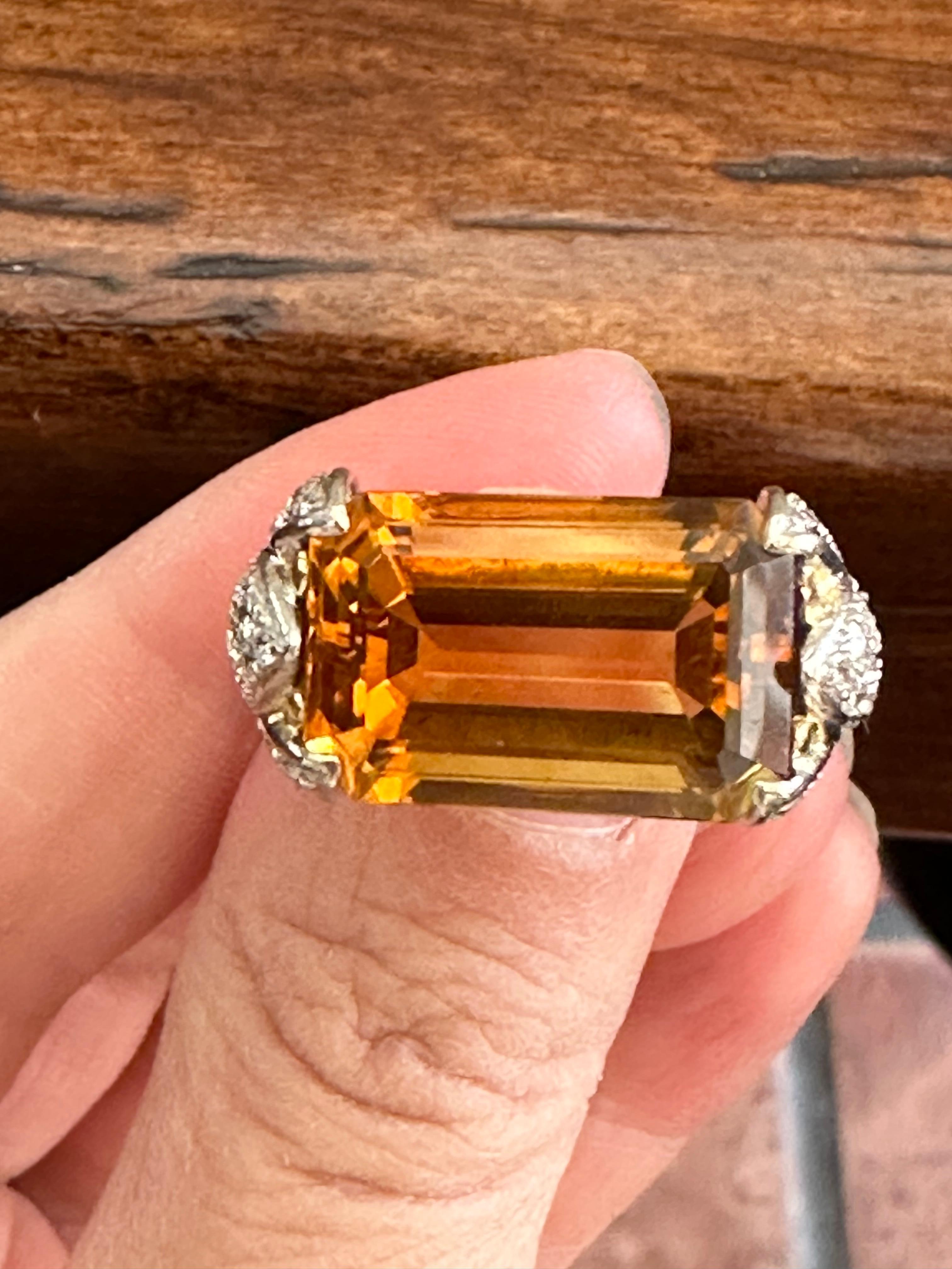 Natural Orange Citrine and Diamond Cocktail Ring For Sale 3