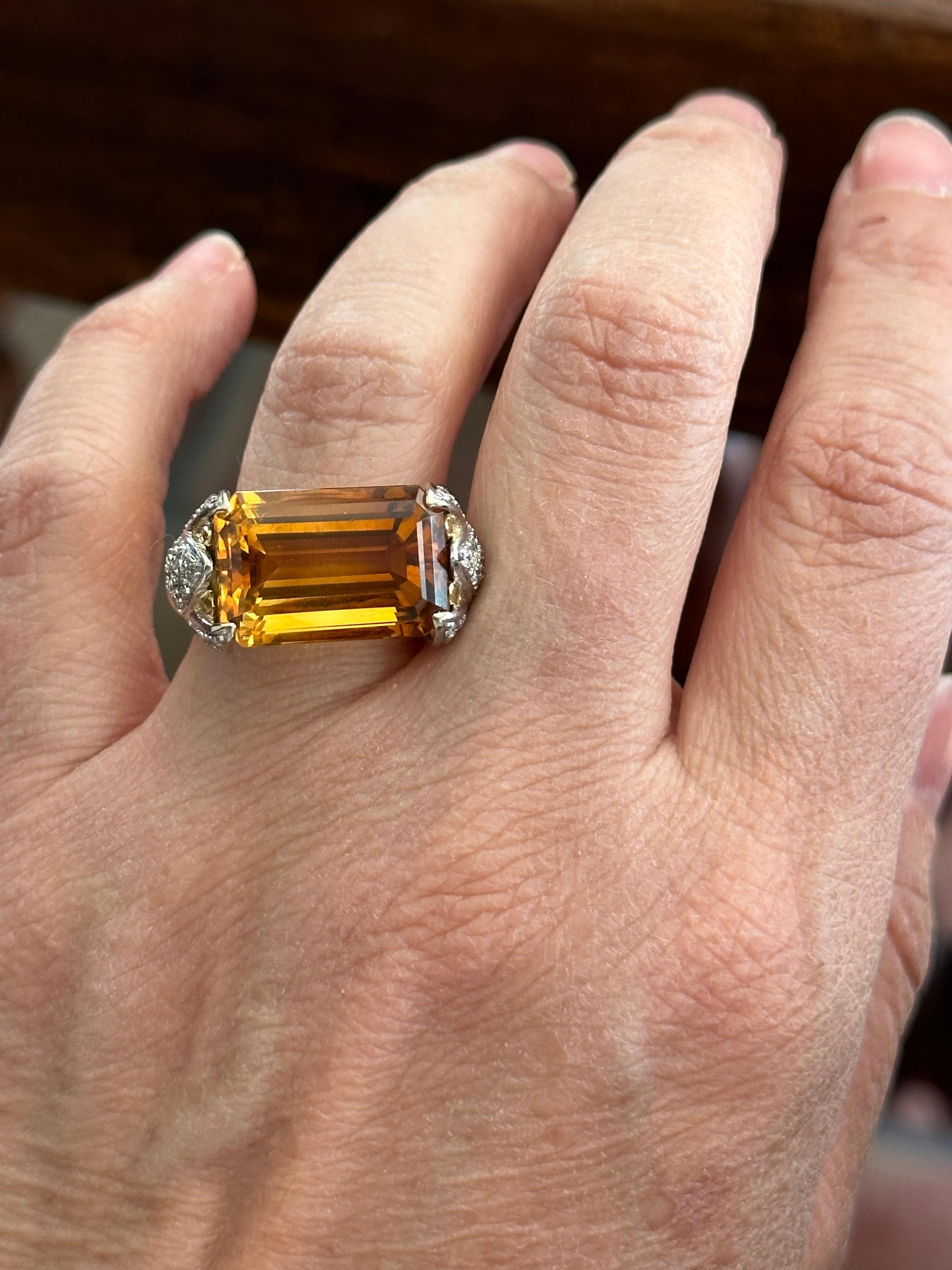 Natural Orange Citrine and Diamond Cocktail Ring For Sale 4
