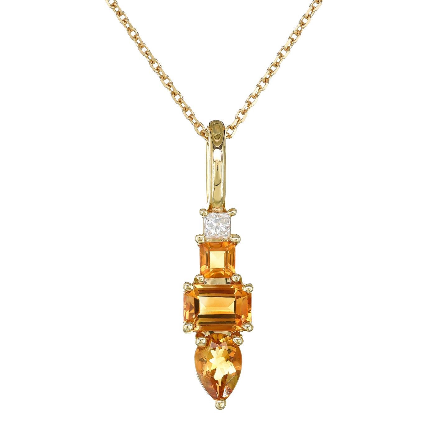 Discover the radiant beauty of natural citrine with this exquisite pendant, beautifully set in 14K yellow gold. Complemented by sparkling diamonds, this piece showcases exceptional craftsmanship and the captivating allure of these precious