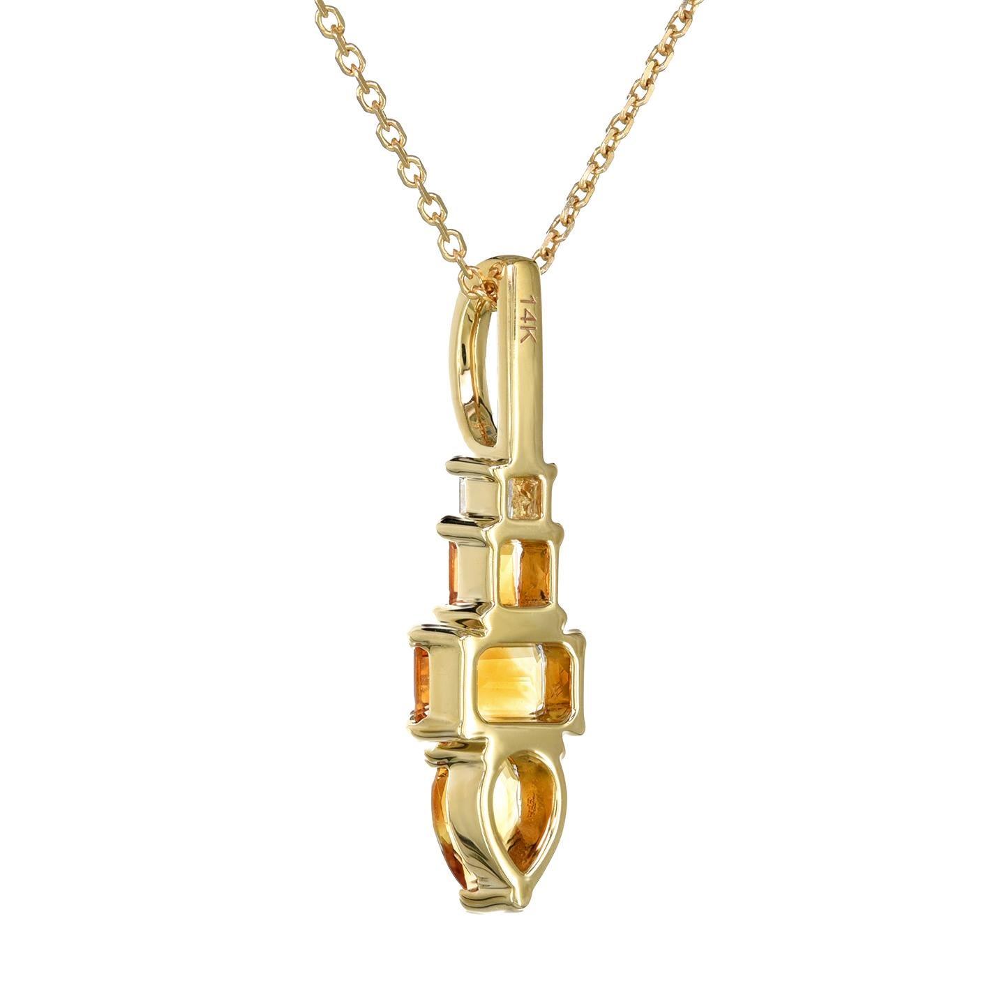 Natural Orange Citrine Stone 0.87 cts in 14K Yellow Gold Pendant with Diamonds In New Condition For Sale In Los Angeles, CA