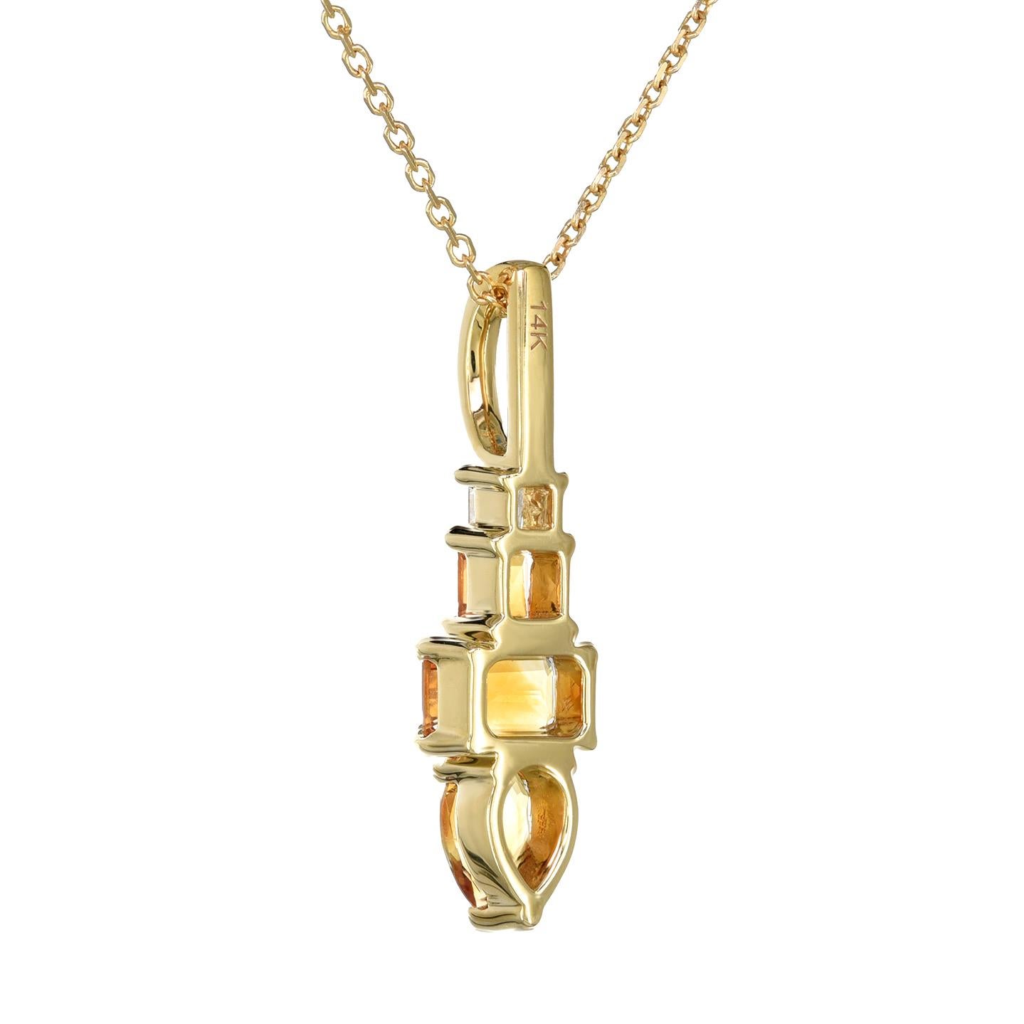 Natural Orange Citrine Stone 0.99 cts in 14K Yellow Gold Pendant with Diamonds In New Condition For Sale In Los Angeles, CA