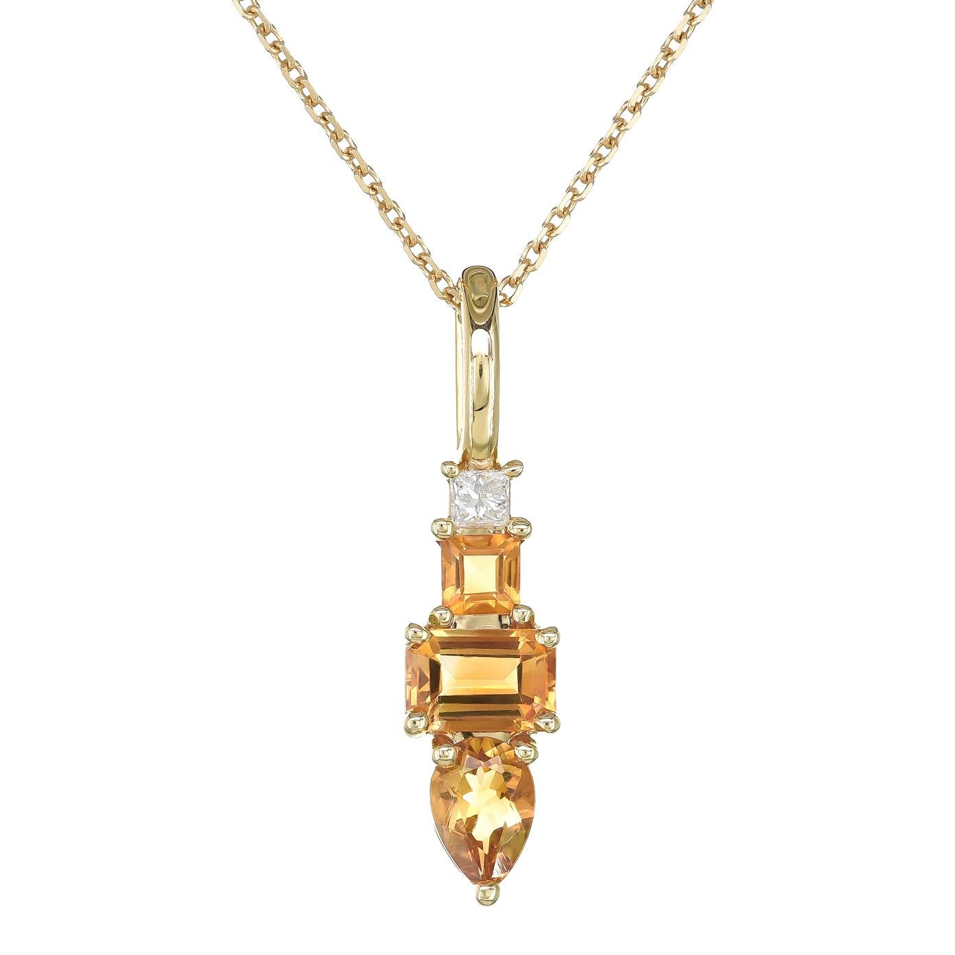 Discover the radiant beauty of natural citrine with this exquisite pendant, beautifully set in 14K yellow gold. Complemented by sparkling diamonds, this piece showcases exceptional craftsmanship and the captivating allure of these precious