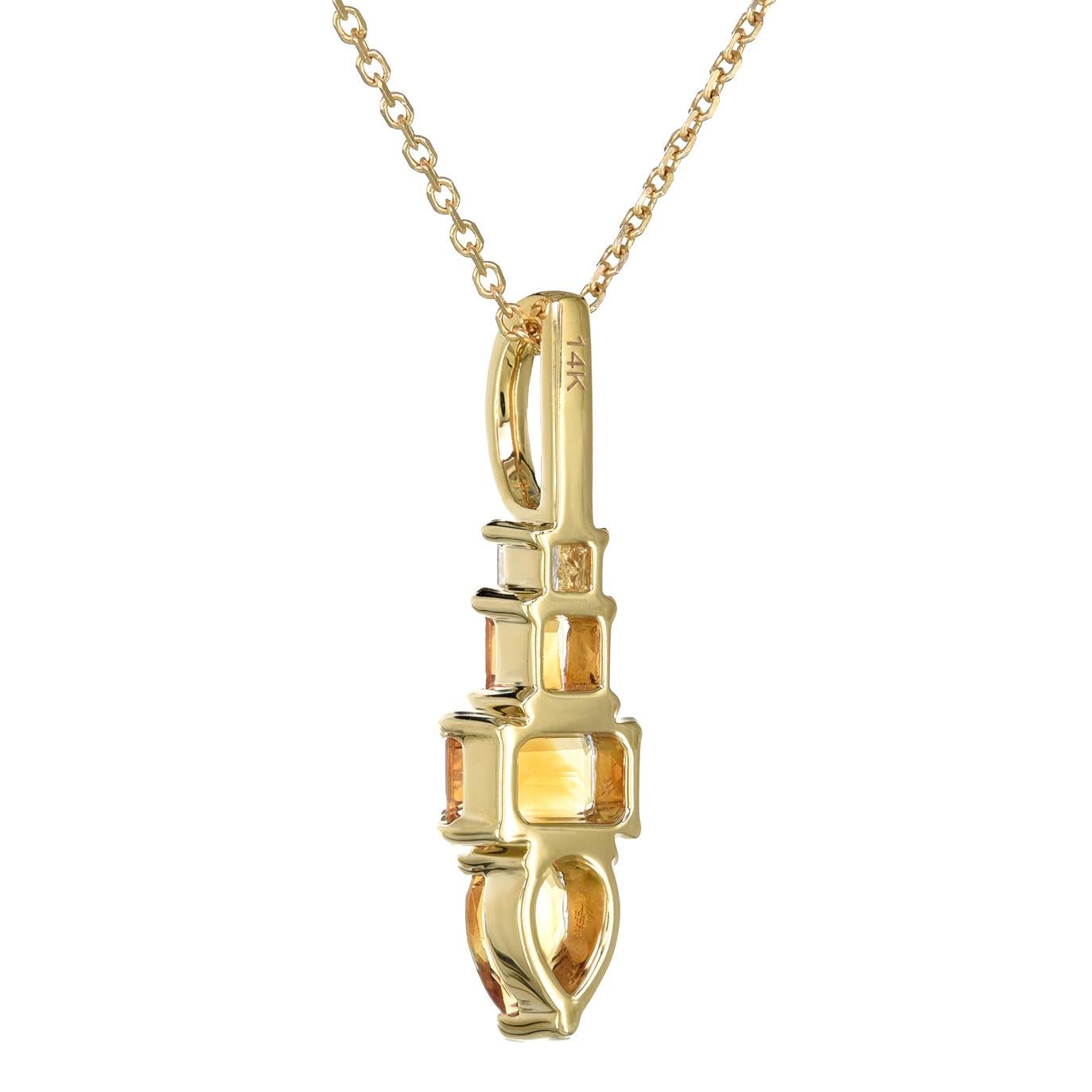 Natural Orange Citrine Stone 1.02 cts in 14K Yellow Gold Pendant with Diamonds In New Condition For Sale In Los Angeles, CA