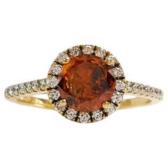 Natural Orange Diamond Round Brilliant Halo Engagement Ring in 14K Yellow Gold