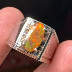 Natural Orange Fire Opal Ring in 925 Sterling Silver Handmade with Play of Color