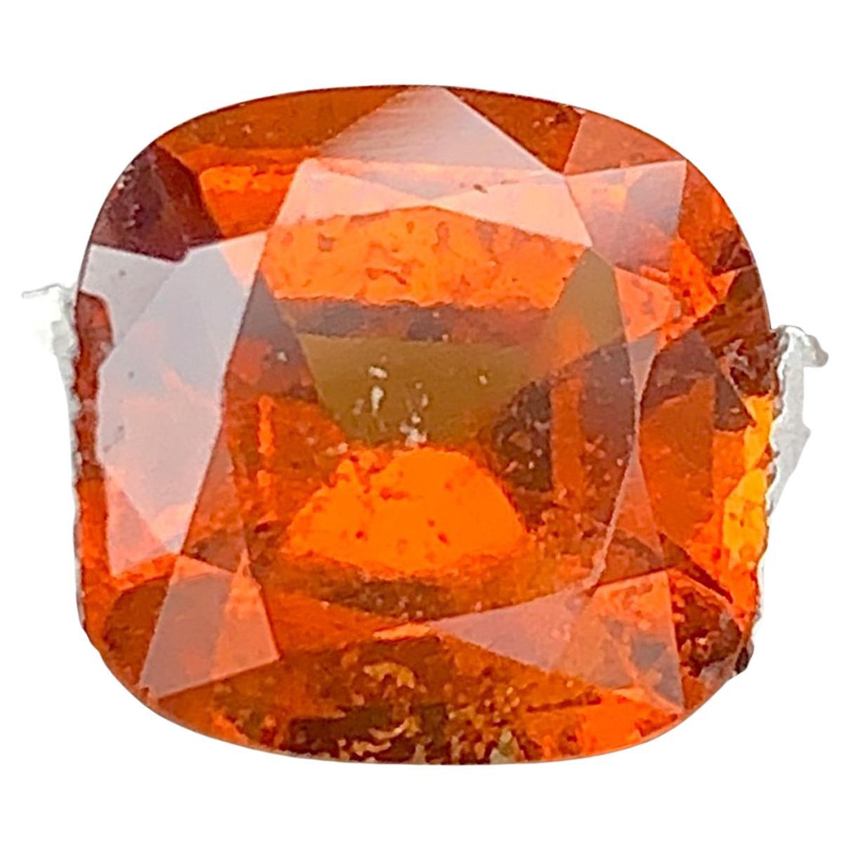 Natural Orange Garnet Gemstone: 3.66 Carat Cushion Cut January Birthstone For Sale
