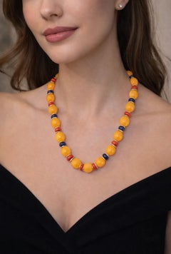 Orange Nephrite, Coral & Onyx Bead Necklace (*UK Delivery only)