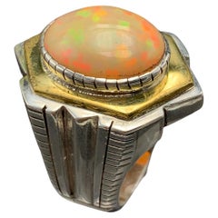 Anello con opale arancione naturale in argento 925 - Fatto a mano con giochi di colore