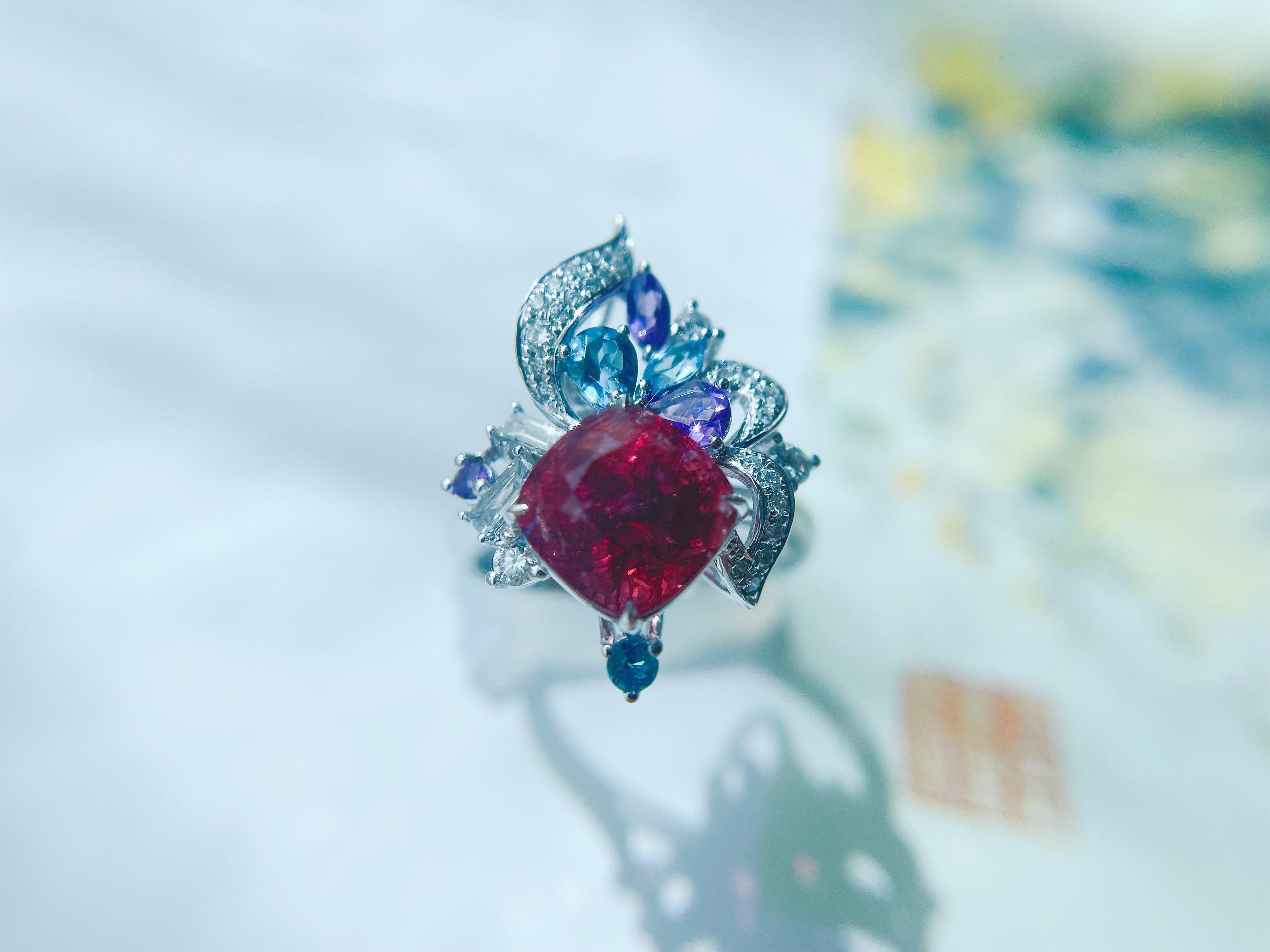 Ring und Anhänger mit natürlichem orangefarbenem Rotspinell aus 18 Karat Weißgold und Diamant, multi- im Angebot 4