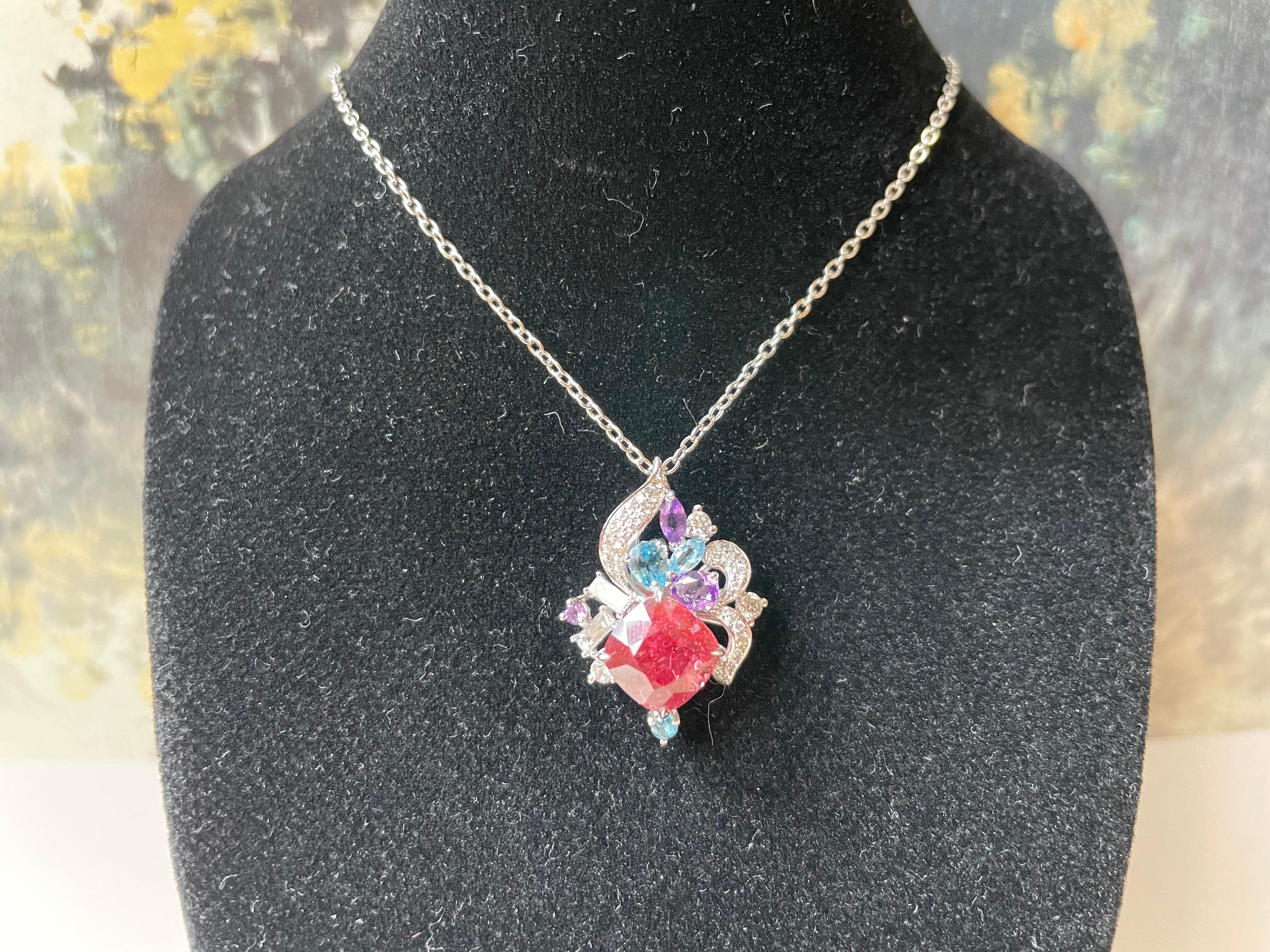 Ring und Anhänger mit natürlichem orangefarbenem Rotspinell aus 18 Karat Weißgold und Diamant, multi- im Angebot 7