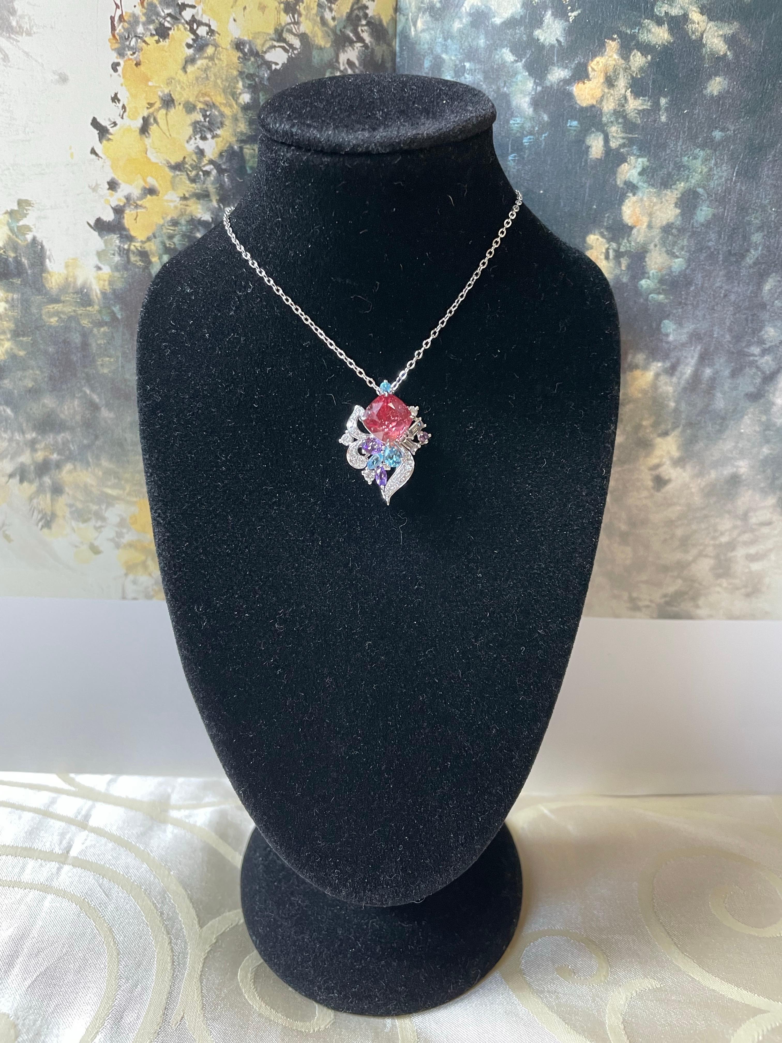 Ring und Anhänger mit natürlichem orangefarbenem Rotspinell aus 18 Karat Weißgold und Diamant, multi- im Angebot 8