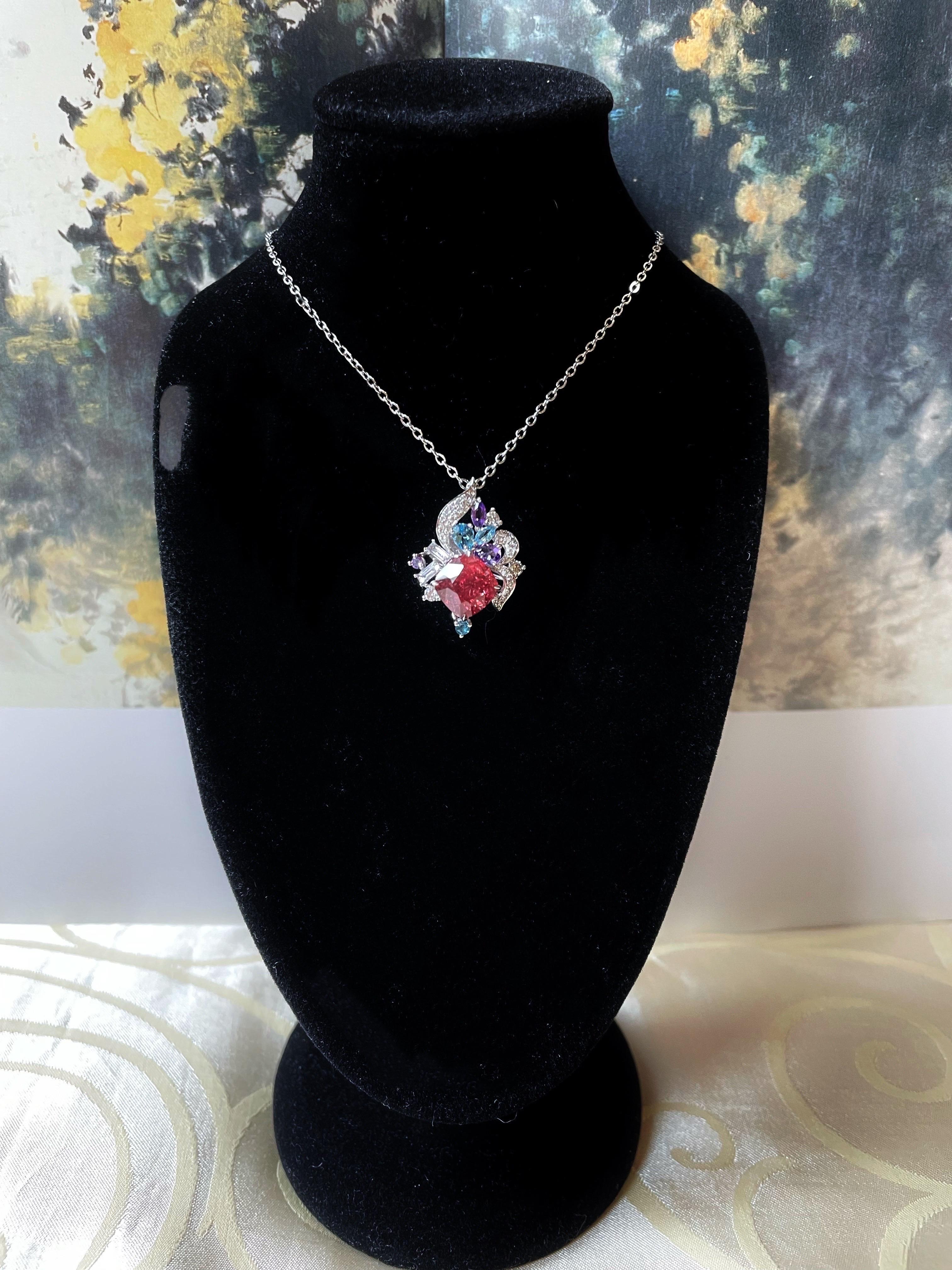 Ring und Anhänger mit natürlichem orangefarbenem Rotspinell aus 18 Karat Weißgold und Diamant, multi- im Angebot 10