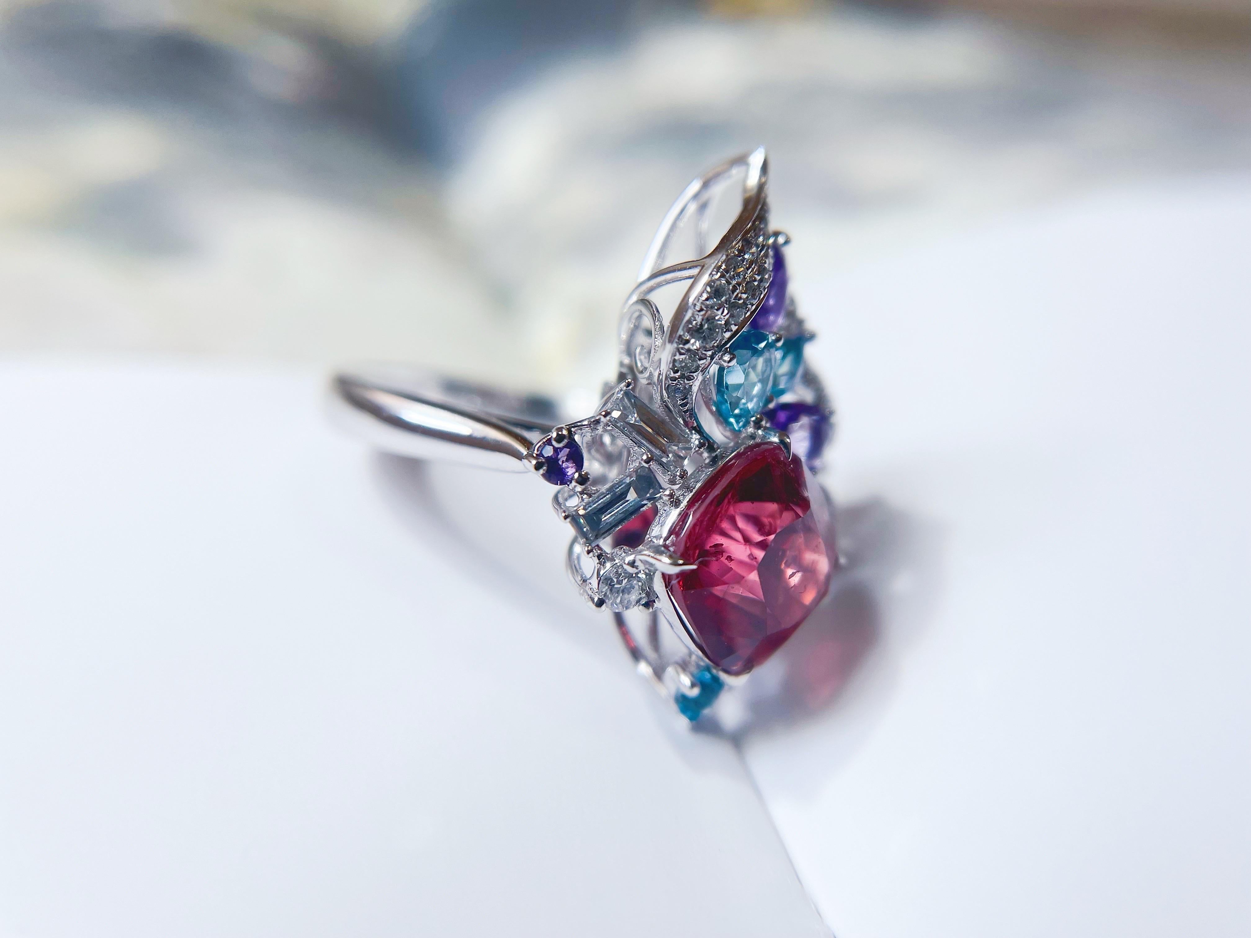 Ring und Anhänger mit natürlichem orangefarbenem Rotspinell aus 18 Karat Weißgold und Diamant, multi- im Angebot 3