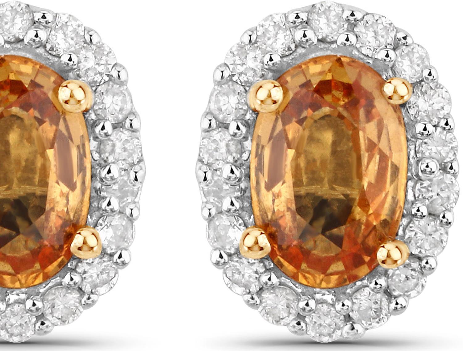 Contemporary Natural Orange Sapphire and Diamond Stud Earrings 1.66 Carats 14K Gold For Sale