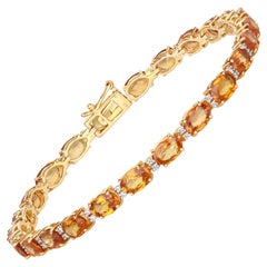 Natural Orange Sapphire and Diamond Tennis Bracelet 13.50 Carats 14k Yellow Gold