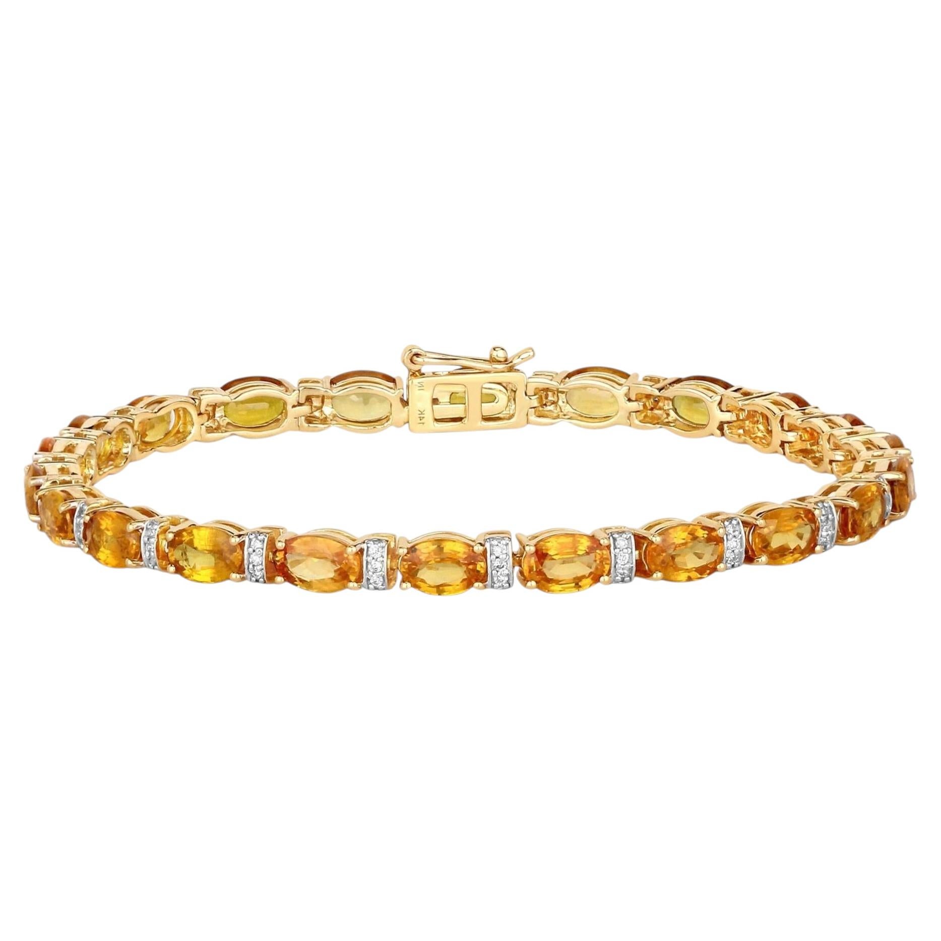 Bracciale con zaffiro arancione naturale e diamanti 12,3 carati in oro giallo 14 carati