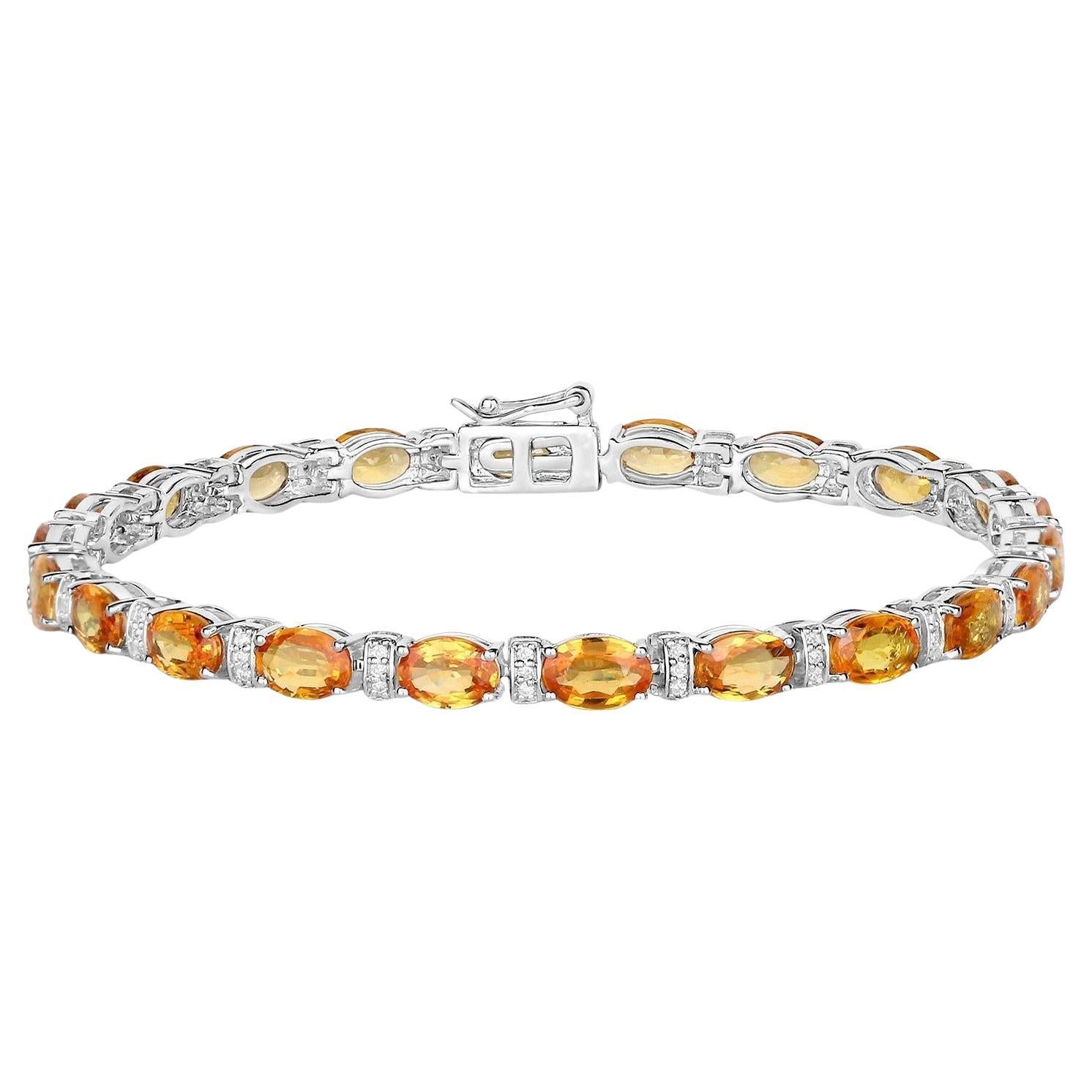 Natural Orange Sapphire Bracelet With Diamonds 16.7 Carats 14K White Gold