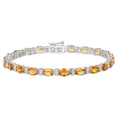 Natural Orange Sapphire Bracelet With Diamonds 16.7 Carats 14K White Gold