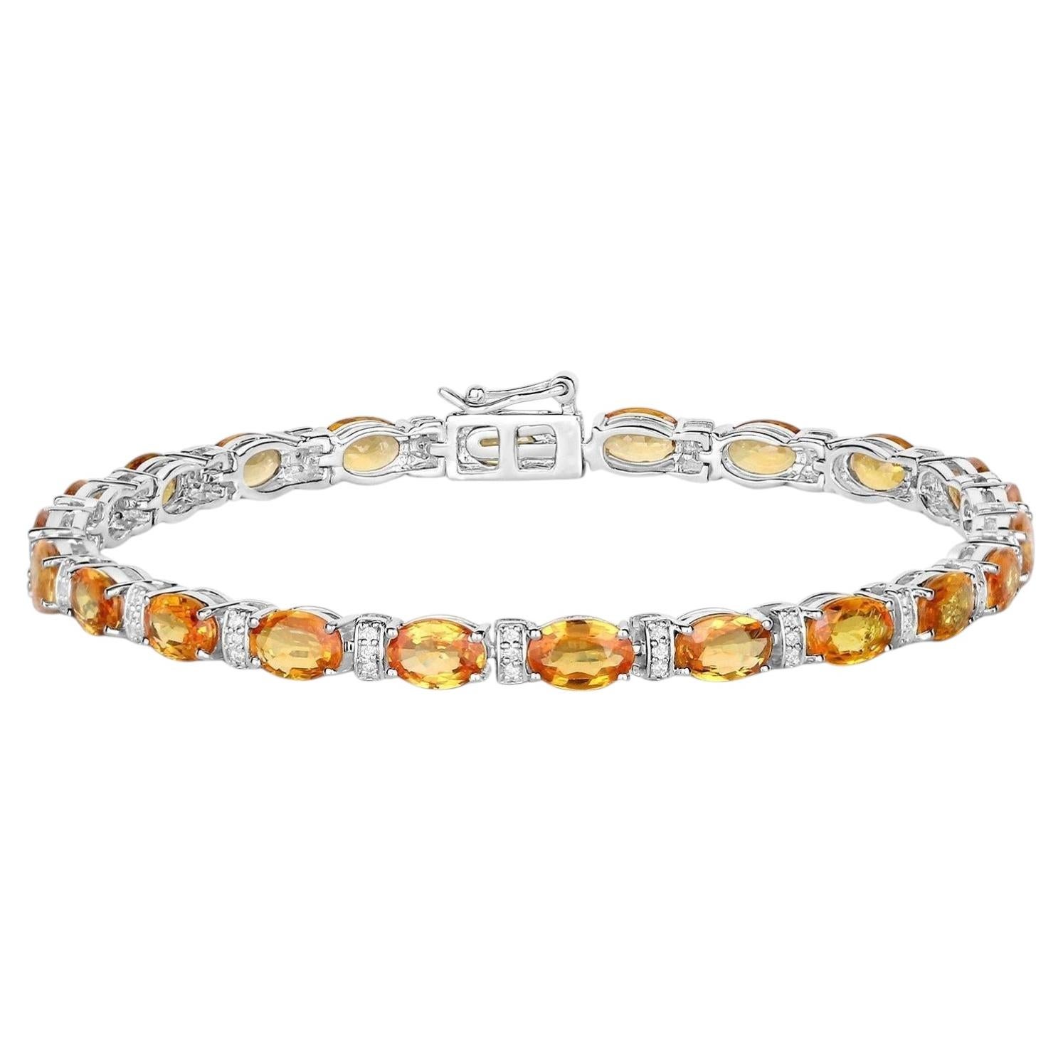 Natural Orange Sapphire Bracelet With Diamonds 16.7 Carats 14K White Gold