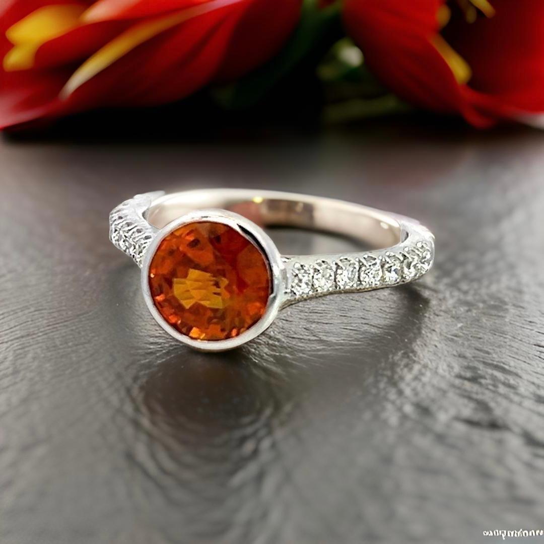 Zafiro naranja natural Anillo de diamantes 6,5 Oro de 14k W 1,88 TCW Certificado en Nuevo estado para la venta en Brooklyn, NY